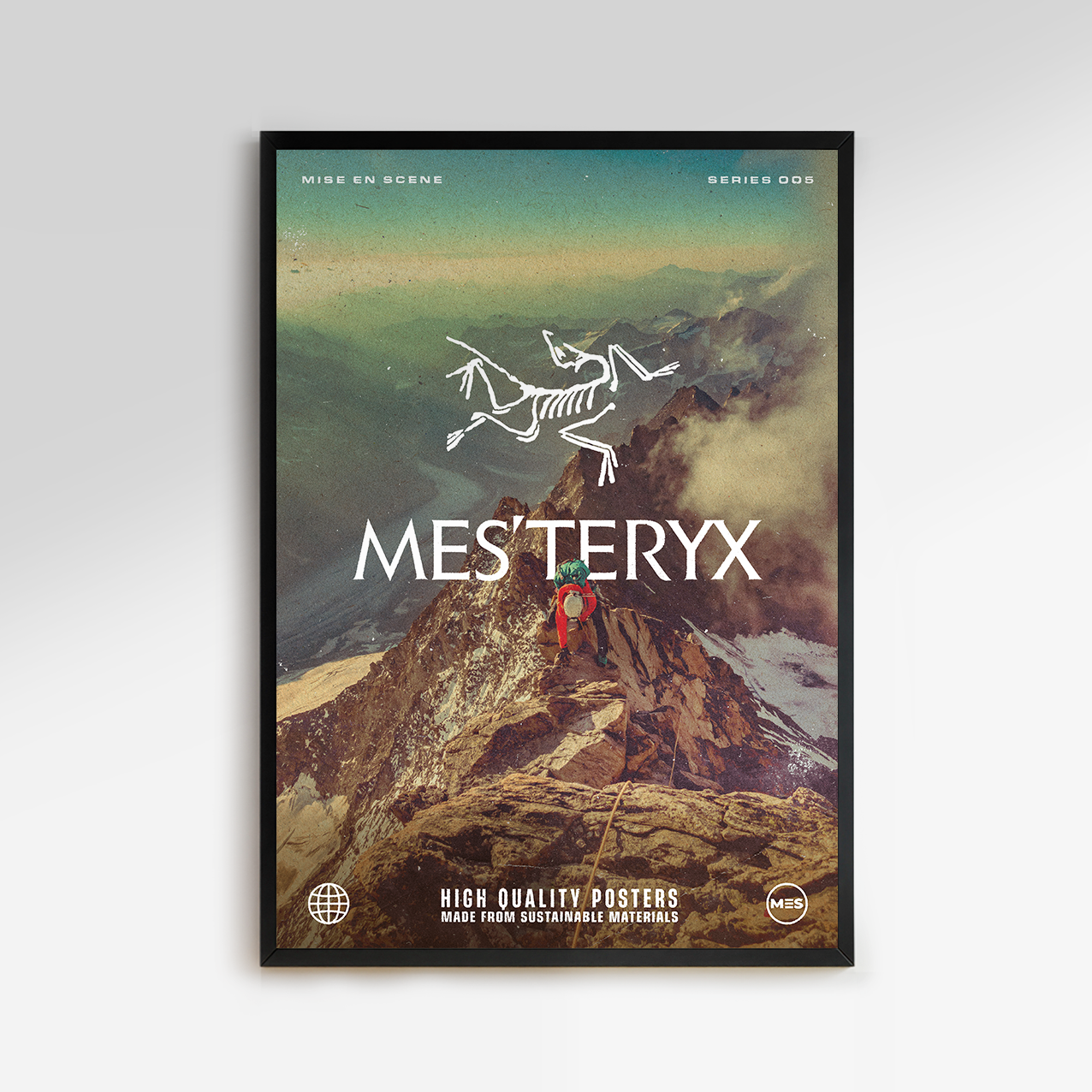 Premium & Sustainable Arc'teryx Poster Print. Hand crafted in the UK from the highest quality paper, created with sustainable FSC paper. Texturised inks, brings the poster to life. Available to purchase with a Polcore Recycled Plastic Frame with Perspex screening to let your print do the talking.