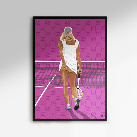 Premium & Sustainable Gucci Bum Tennis Poster Print. Hand crafted in the UK from the highest quality paper, created with sustainable FSC paper. Texturised inks, brings the poster to life. Available to purchase with a Polcore Recycled Plastic Frame with Perspex screening to let your print do the talking. Global Shipping available.
