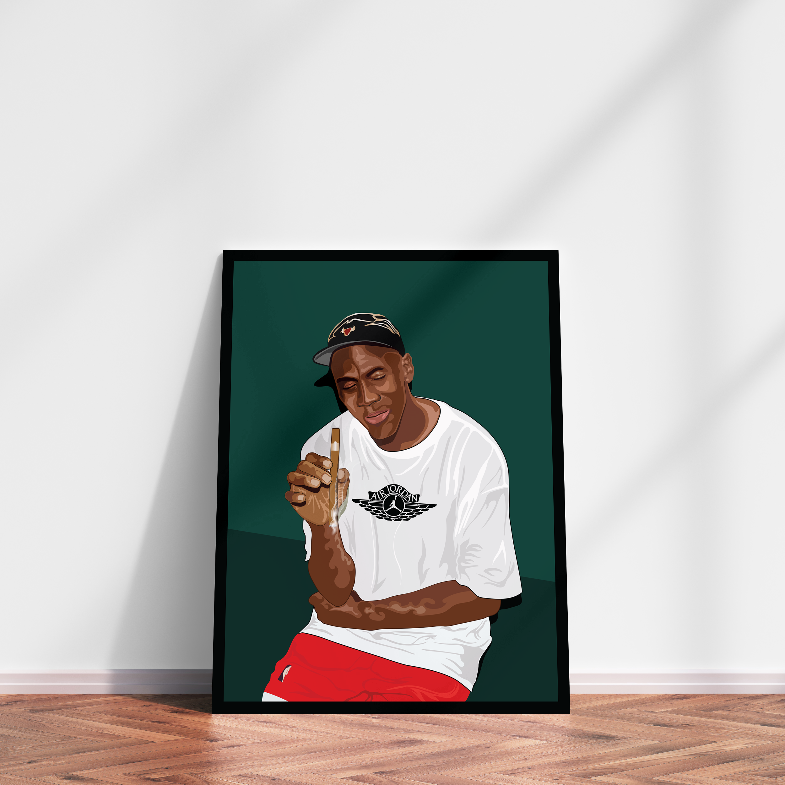 Premium & Sustainable Michael Jordan Poster Print. Hand crafted in the UK from the highest quality paper, created with sustainable FSC paper. Texturised inks, brings the poster to life. Available to purchase with a Polcore Recycled Plastic Frame with Perspex screening to let your print do the talking. 