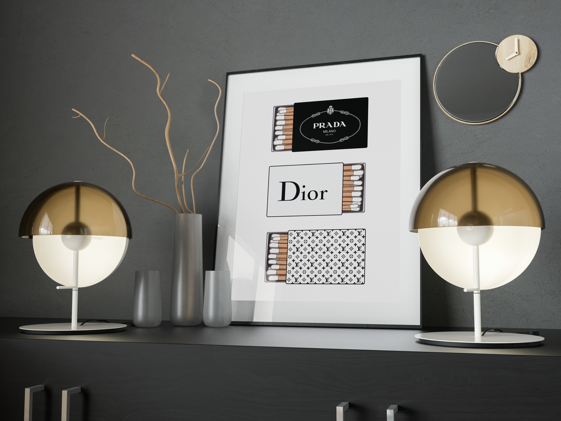 Premium & Sustainable Prada Dior LV Poster Print. Hand crafted in the UK from the highest quality paper, created with sustainable FSC paper. Texturised inks, brings the poster to life. Available to purchase with a Polcore Recycled Plastic Frame with Perspex screening to let your print do the talking. Global shipping.