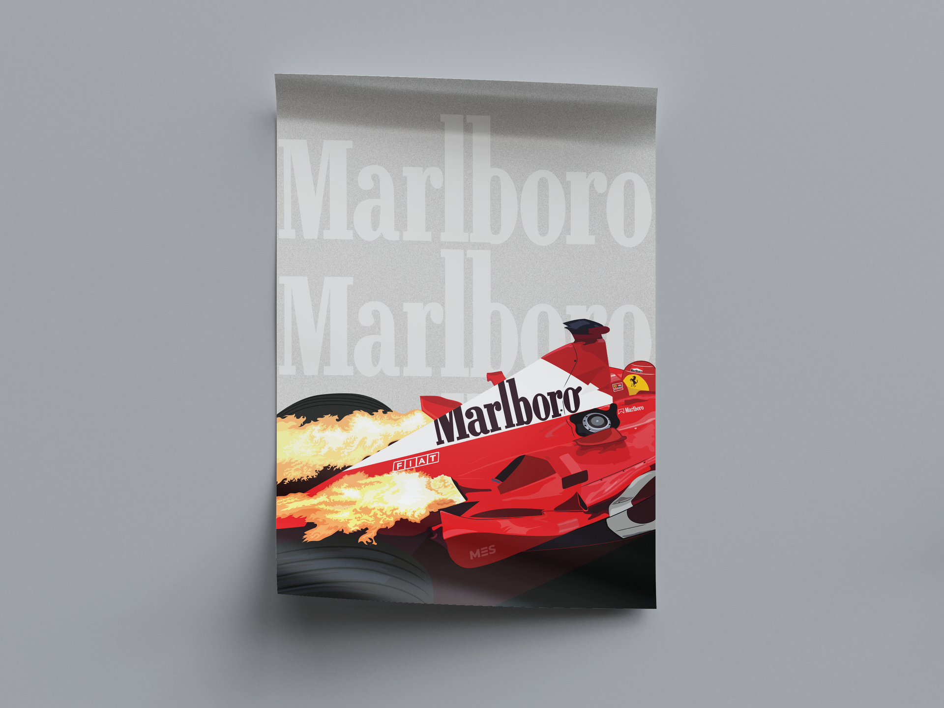 Premium & Sustainable F1 Michael Schumacher Ferrari Poster Print. Hand crafted in the UK from the highest quality paper, created with sustainable FSC paper. Texturised inks, brings the poster to life. Available to purchase with a Polcore Recycled Plastic Frame with Perspex screening to let your print do the talking. 