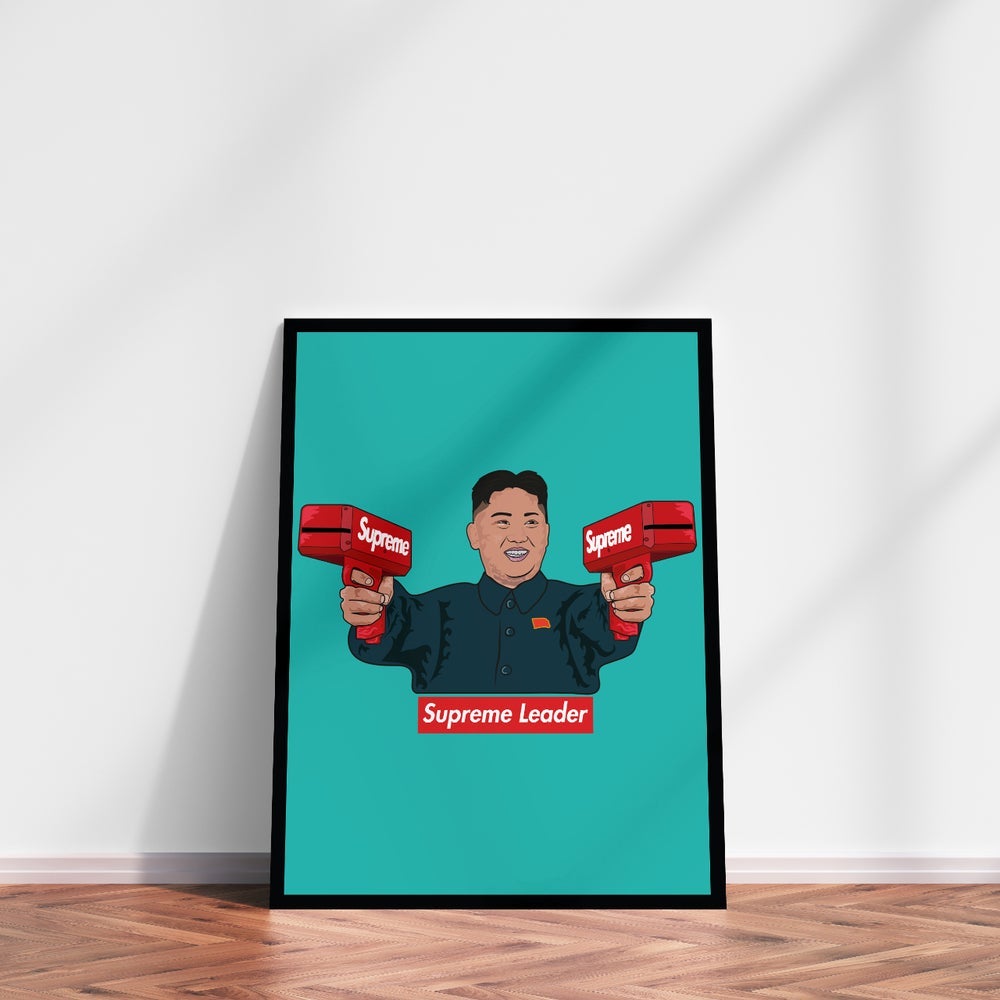 Premium & Sustainable Supreme Leader Poster Print. Hand crafted in the UK from the highest quality paper, created with sustainable FSC paper. Texturised inks, brings the poster to life. Available to purchase with a Polcore Recycled Plastic Frame with Perspex screening to let your print do the talking. Global shipping.
