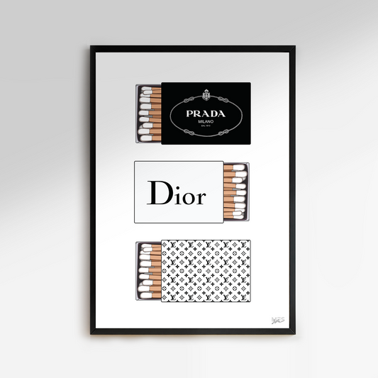 Premium & Sustainable Prada Dior LV Poster Print. Hand crafted in the UK from the highest quality paper, created with sustainable FSC paper. Texturised inks, brings the poster to life. Available to purchase with a Polcore Recycled Plastic Frame with Perspex screening to let your print do the talking. Global shipping.